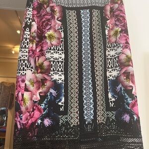 ANTONIO MELANI Pink and Black Floral Midi Skirt